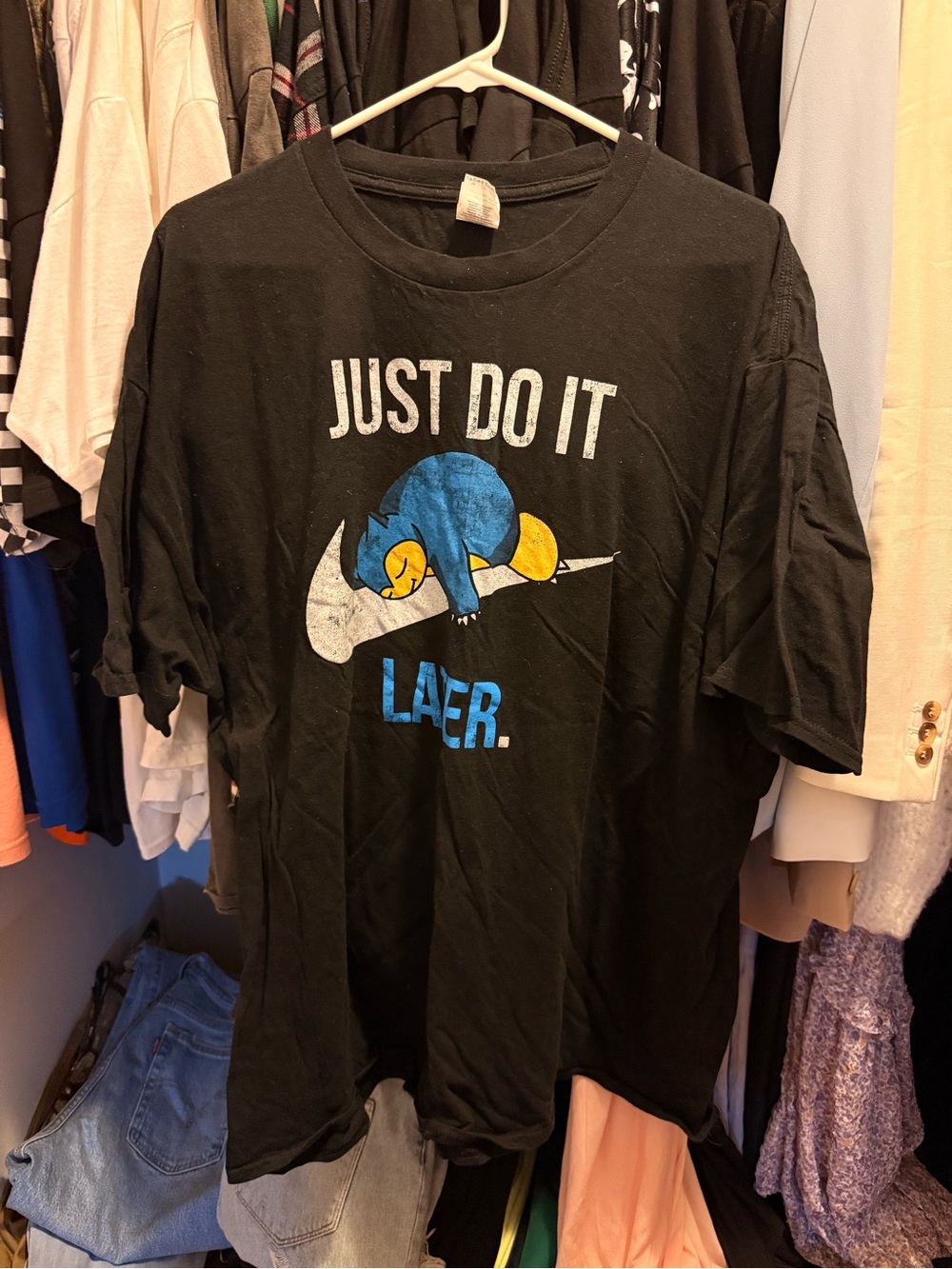 Just Do It Black Graphic Tee with Blue and Yellow Print